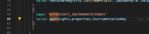 App Insights Instrumentation Key in the .bicep code