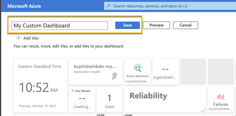 Name and save your custom dashboard